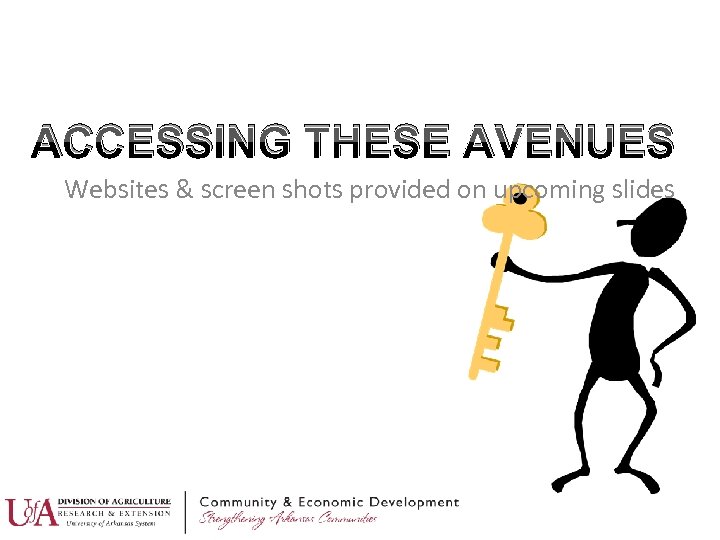 ACCESSING THESE AVENUES Websites & screen shots provided on upcoming slides 