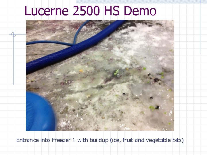 Lucerne 2500 HS Demo Entrance into Freezer 1 with buildup (ice, fruit and vegetable