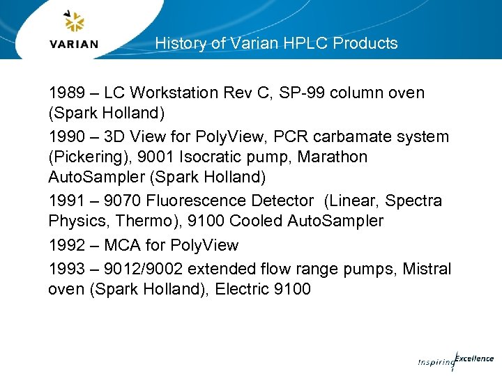 History of Varian HPLC Products 1989 – LC Workstation Rev C, SP-99 column oven