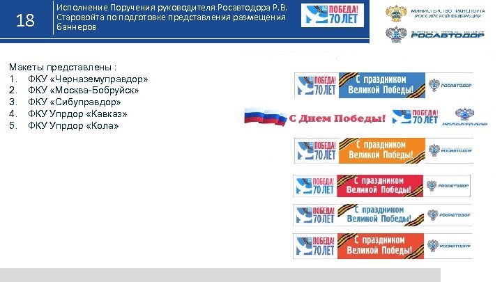 18 Исполнение Поручения руководителя Росавтодора Р. В. Старовойта по подготовке представления размещения баннеров Макеты