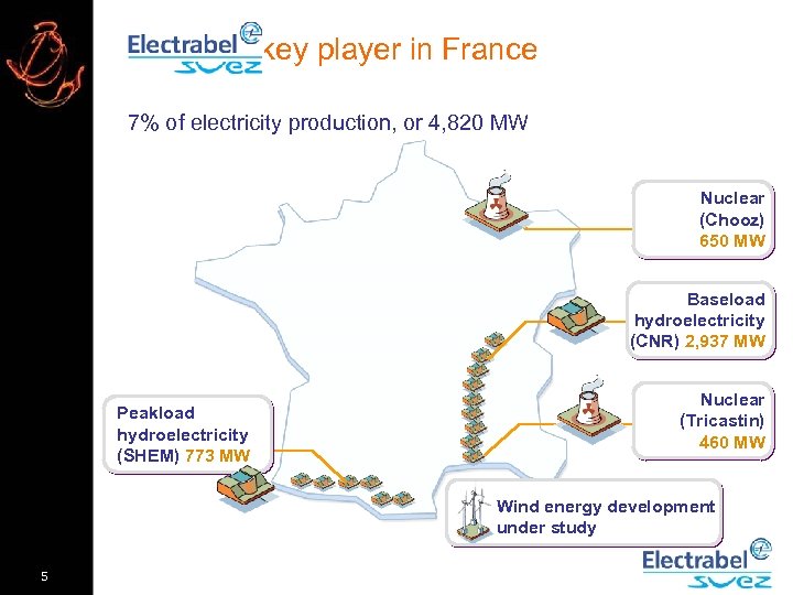 A key player in France 7% of electricity production, or 4, 820 MW Nuclear
