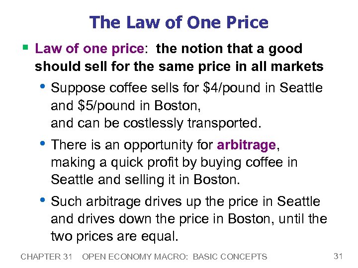 The Law of One Price § Law of one price: the notion that a