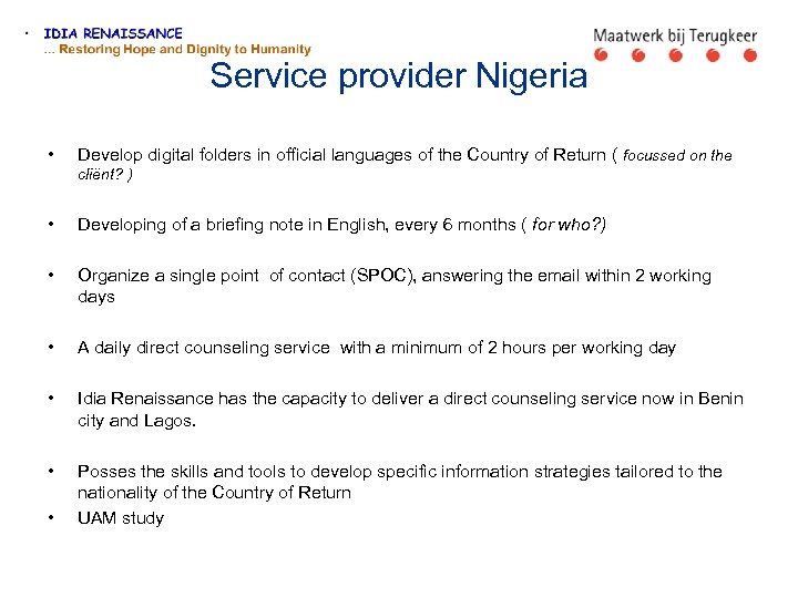 Service provider Nigeria • Develop digital folders in official languages of the Country of