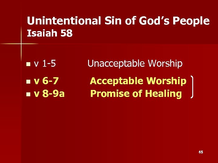 Unintentional Sin of God’s People Isaiah 58 n v 1 -5 v 6 -7