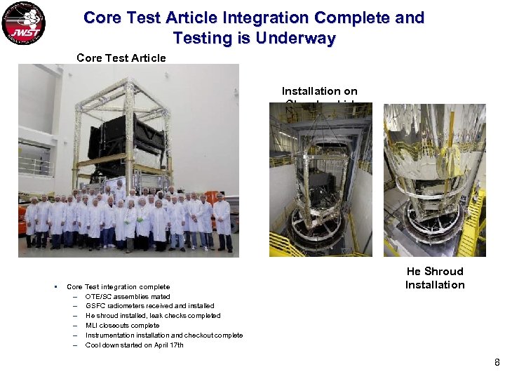 Core Test Article Integration Complete and Testing is Underway Core Test Article Installation on