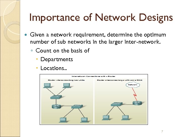 Importance of Network Designs Given a network requirement, determine the optimum number of sub