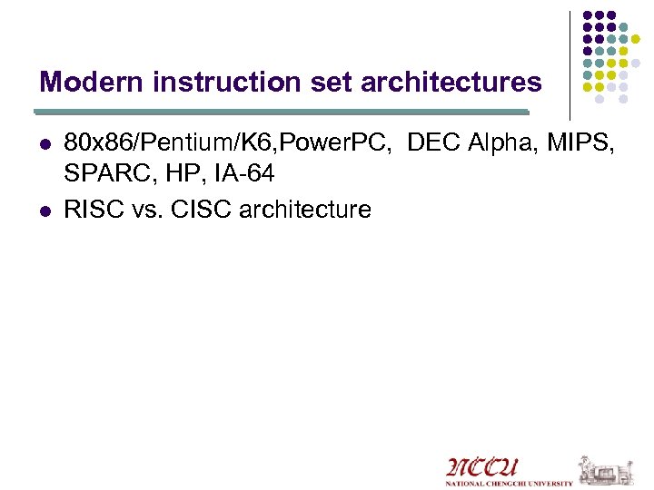 Modern instruction set architectures l l 80 x 86/Pentium/K 6, Power. PC, DEC Alpha,