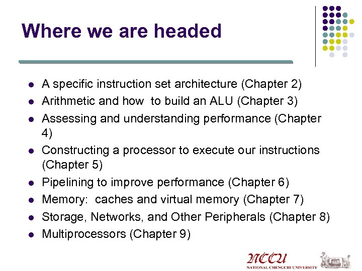 Where we are headed l l l l A specific instruction set architecture (Chapter