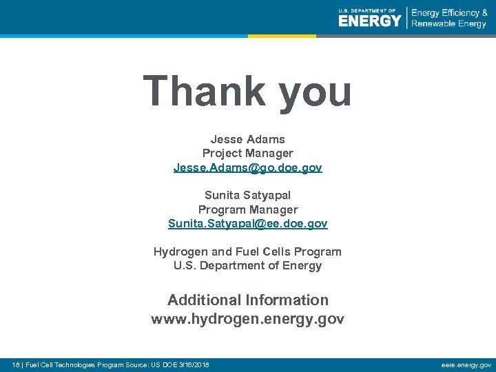 Thank you Jesse Adams Project Manager Jesse. Adams@go. doe. gov Sunita Satyapal Program Manager