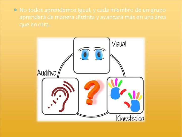  No todos aprendemos igual, y cada miembro de un grupo aprenderá de manera