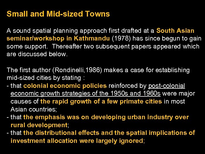 Small and Mid-sized Towns A sound spatial planning approach first drafted at a South