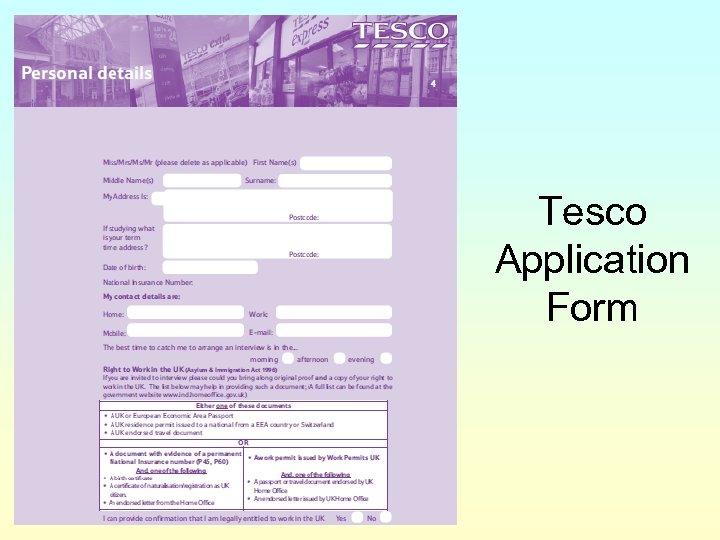 Tesco Application Form 