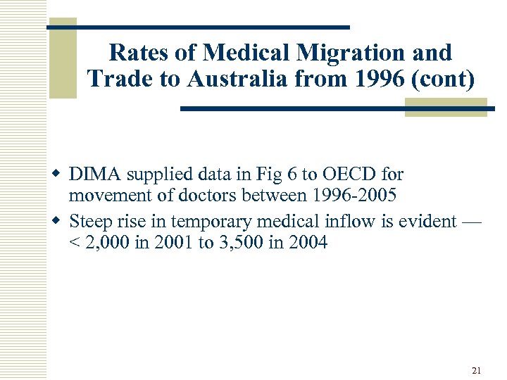 Rates of Medical Migration and Trade to Australia from 1996 (cont) w DIMA supplied