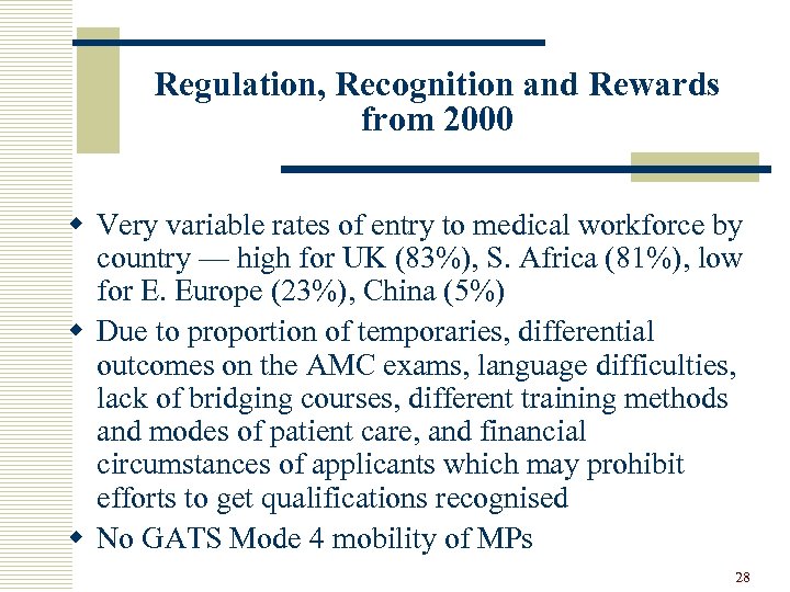 Regulation, Recognition and Rewards from 2000 w Very variable rates of entry to medical