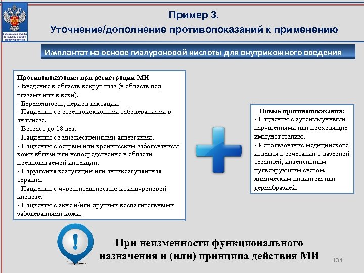 Пример 3. Уточнение/дополнение противопоказаний к применению Имплантат на основе гиалуроновой кислоты для внутрикожного введения