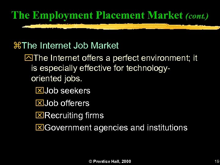 The Employment Placement Market (cont. ) z. The Internet Job Market y. The Internet