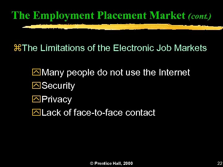 The Employment Placement Market (cont. ) z. The Limitations of the Electronic Job Markets