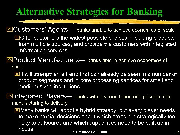Alternative Strategies for Banking y. Customers’ Agents— banks unable to achieve economies of scale