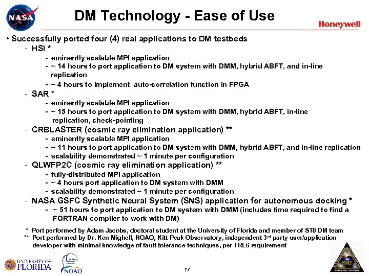 DM Technology - Ease of Use • Successfully ported four (4) real applications to