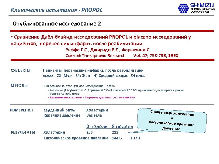 Клинические испытания - PROPOL Опубликованное исследование 2 • Сравнение Дабл-блайнд-исследований PROPOL и placebo-исследований у