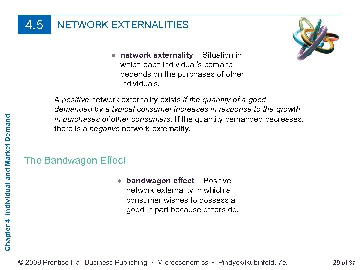 4. 5 NETWORK EXTERNALITIES Chapter 4 Individual and Market Demand ● network externality Situation