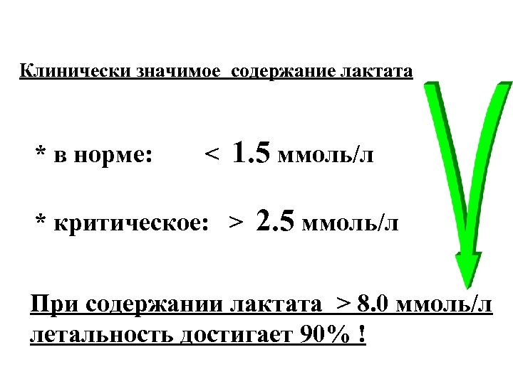 Клинически значимое содержание лактата * в норме: < 1. 5 ммоль/л * критическое: >