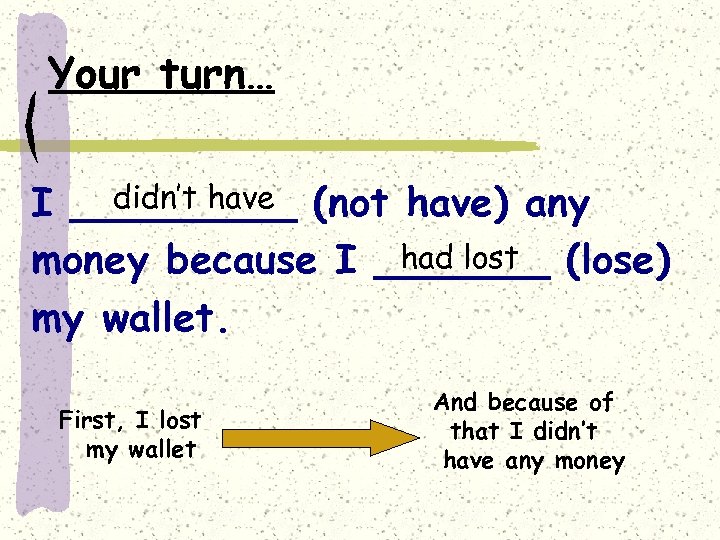 Your turn… didn’t have I _____ (not have) any had lost money because I