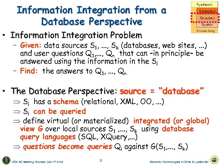 Information Integration from a Database Perspective • Information Integration Problem – Given: data sources