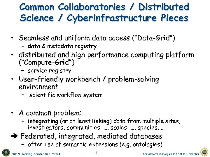 Common Collaboratories / Distributed Science / Cyberinfrastructure Pieces • Seamless and uniform data access