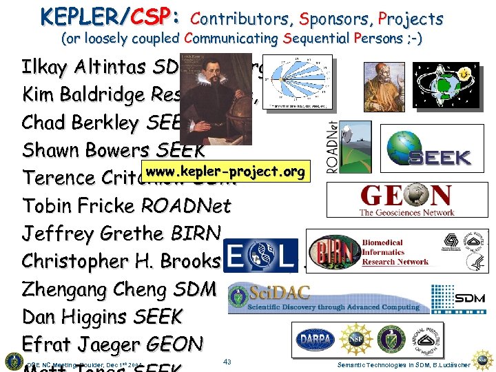 KEPLER/CSP: Contributors, Sponsors, Projects (or loosely coupled Communicating Sequential Persons ; -) Ilkay Altintas