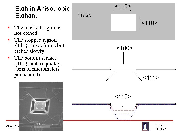 Etch in Anisotropic Etchant • The masked region is not etched. • The slopped