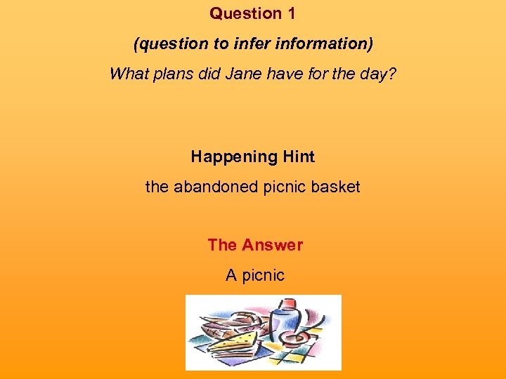 Question 1 (question to infer information) What plans did Jane have for the day?