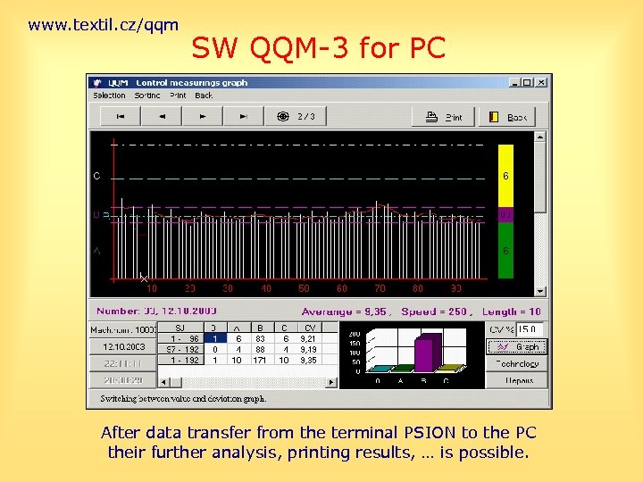 www. textil. cz/qqm SW QQM-3 for PC After data transfer from the terminal PSION