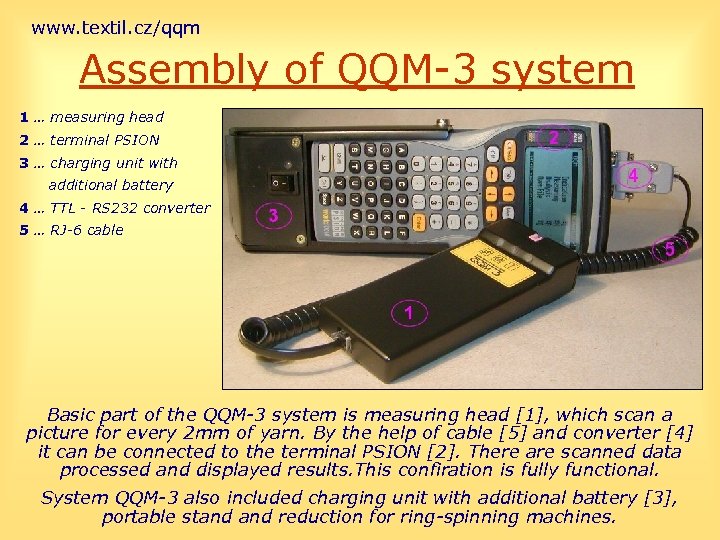 www. textil. cz/qqm Assembly of QQM-3 system 1 … measuring head 2 … terminal