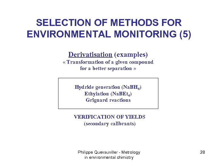 SELECTION OF METHODS FOR ENVIRONMENTAL MONITORING (5) Derivatisation (examples) « Transformation of a given