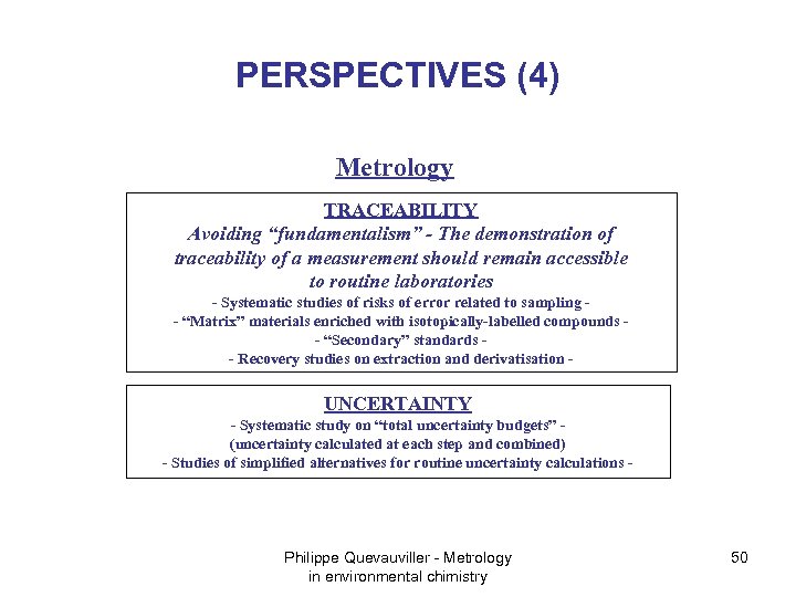 PERSPECTIVES (4) Metrology TRACEABILITY Avoiding “fundamentalism” - The demonstration of traceability of a measurement