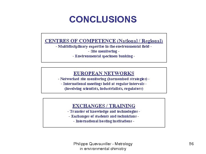 CONCLUSIONS CENTRES OF COMPETENCE (National / Regional) - Multidisciplinary expertise in the environmental field