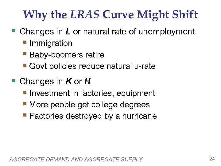 Why the LRAS Curve Might Shift § Changes in L or natural rate of