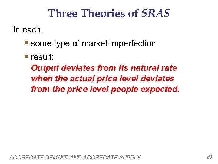 Three Theories of SRAS In each, § some type of market imperfection § result: