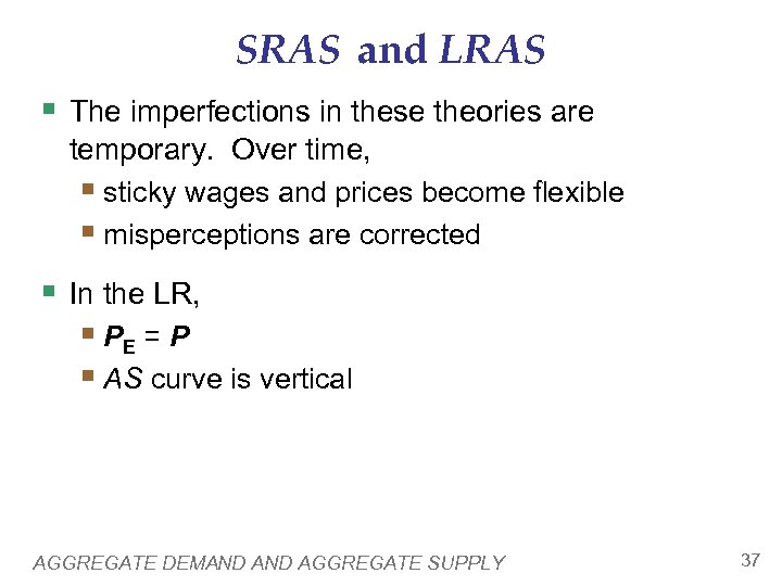 SRAS and LRAS § The imperfections in these theories are temporary. Over time, §