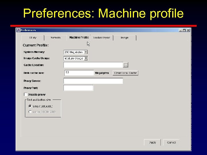 Preferences: Machine profile 