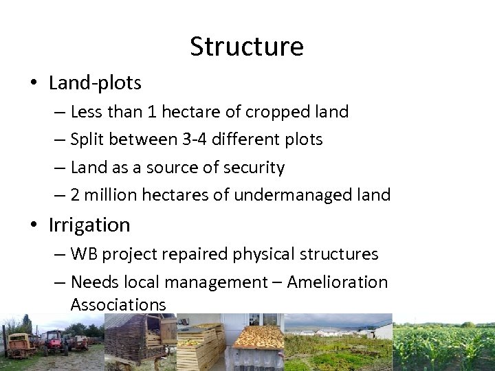 Structure • Land-plots – Less than 1 hectare of cropped land – Split between