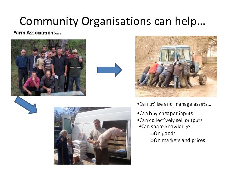 Community Organisations can help… Farm Associations…. • Can utilise and manage assets… • Can