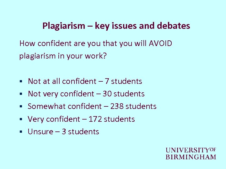 Plagiarism – key issues and debates How confident are you that you will AVOID