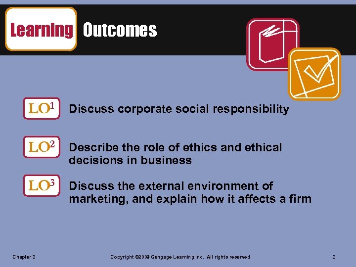 Learning Outcomes LO 1 Discuss corporate social responsibility LO 2 Describe the role of
