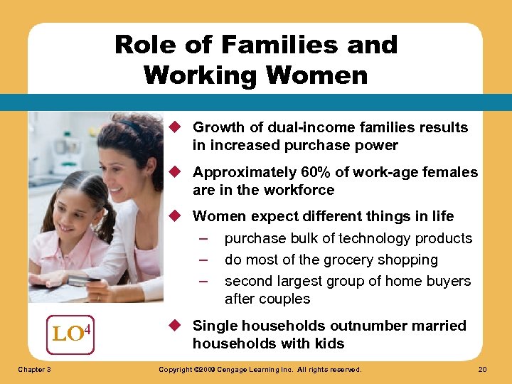 Role of Families and Working Women u Growth of dual-income families results in increased