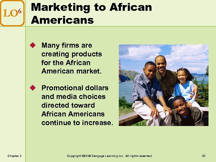 LO 6 Marketing to African Americans u Many firms are creating products for the