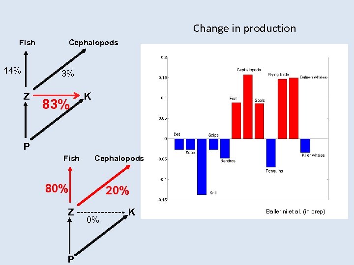 Change in production Fish 14% Cephalopods 3% Z 83% K P Fish Cephalopods 80%