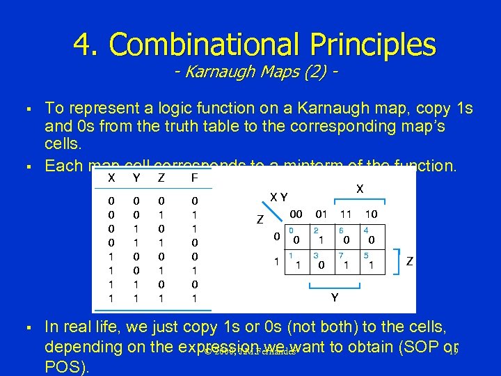 4. Combinational Principles - Karnaugh Maps (2) - § § § To represent a