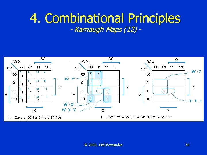 4. Combinational Principles - Karnaugh Maps (12) - © 2000, J. M. Fernandes 30